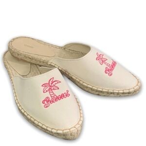 Ganni Embroidered Detail Neutral Canvas Espadrille Slip-On Slides US Size 11 NEW